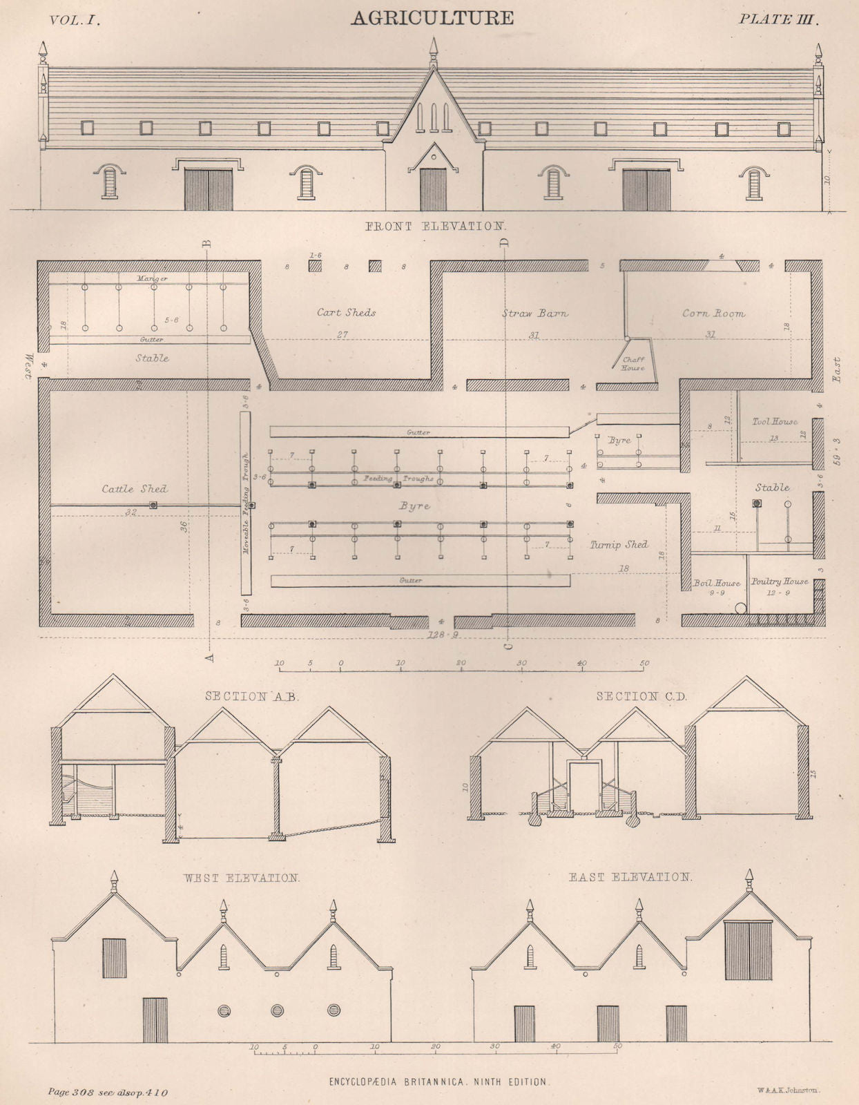 FARM BUILDINGS. Elevations and Sections 1898 old antique vintage print picture